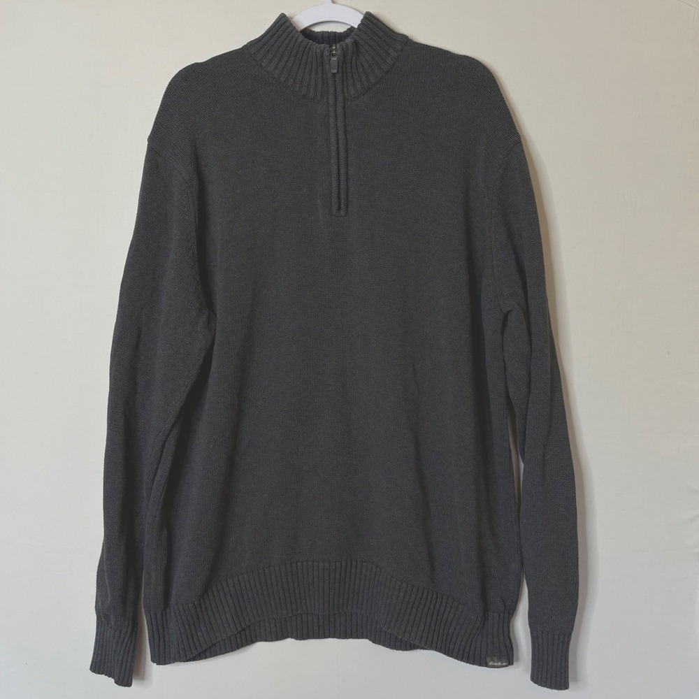 Eddie Bauer 2XLT Charcoal Gray Quarter Zip Sweater Men Tall Ribbed Knit Gorpcore